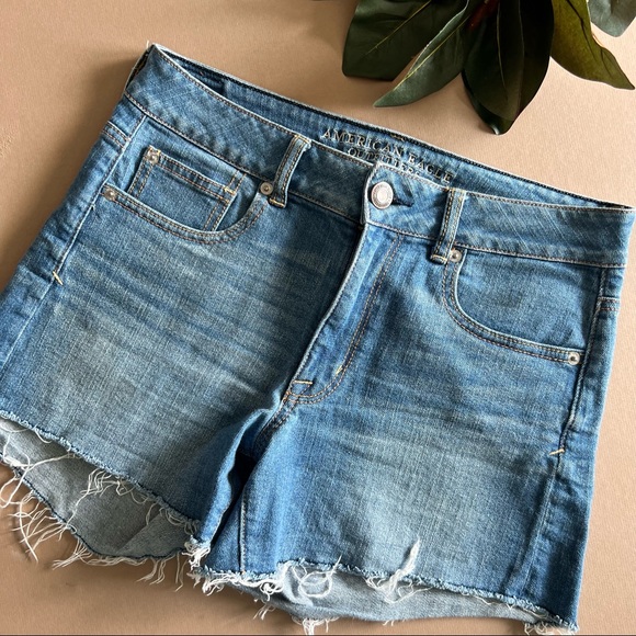 American Eagle Stretch Denim Cutoff High Rise Jean Shorts - Picture 3 of 10